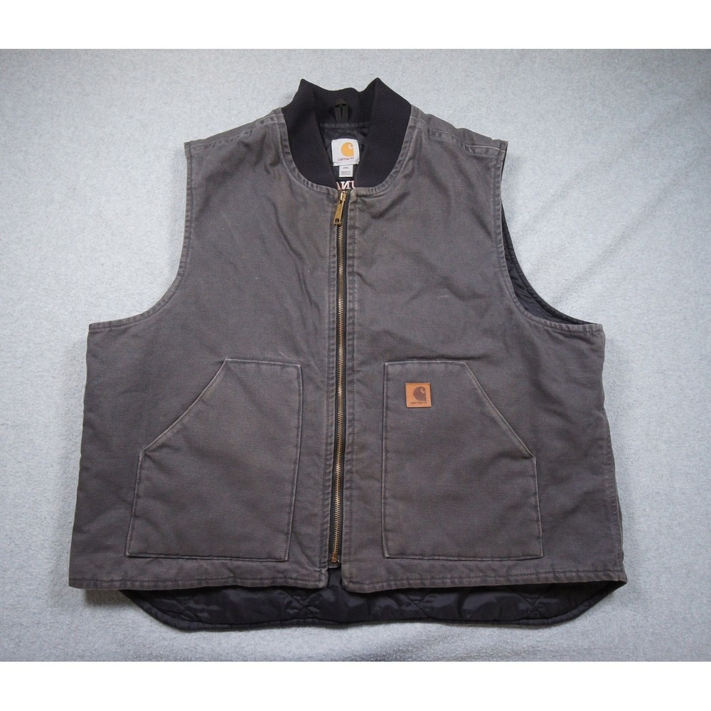 Carhartt Jacket Vest Mens 2XL XXL Gray Workwear Canvas Quilt Lined V02-029